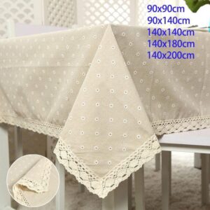 Floral Tablecloth with Lace Edge Cotton Linen Cover for Dining Table Square Rectangle