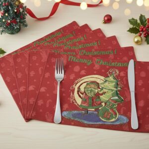 DaDa Bedding Set of 4-Pieces Red Santa Claus Christmas Tapestry Placemats 13” x 19” (17615)