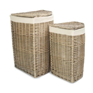 Antique Wash Corner White Cotton Lined Laundry Basket