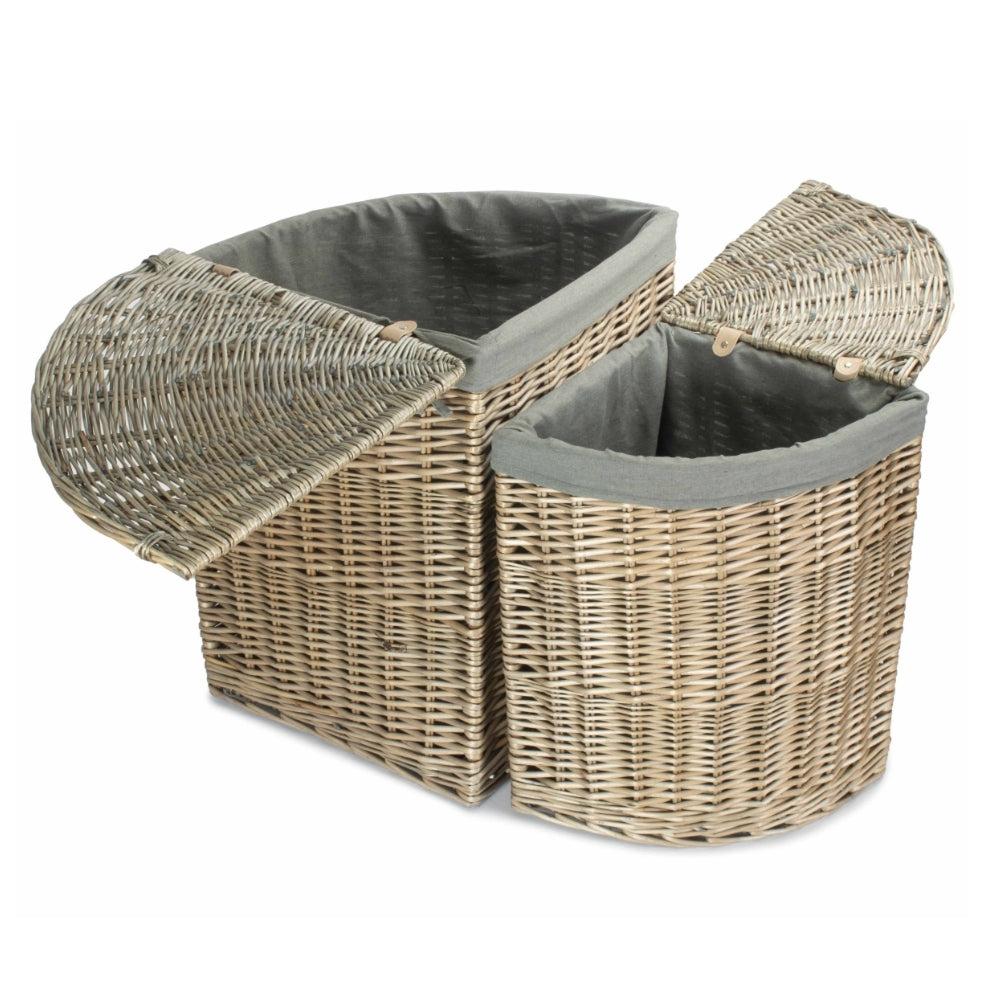 Antique Wash Corner Laundry Basket with Grey Sage Lining - Image 8