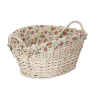 White Wash Finish Wicker Laundry Basket