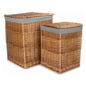 Light Steamed Square Wicker Laundry Basket with Grey Sage Lining