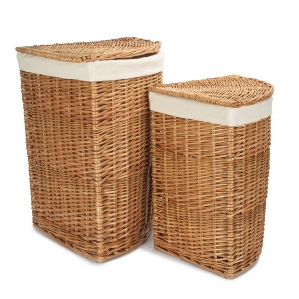 Light Steamed Corner White Cotton Lined Wicker Laundry Basket - Image 8
