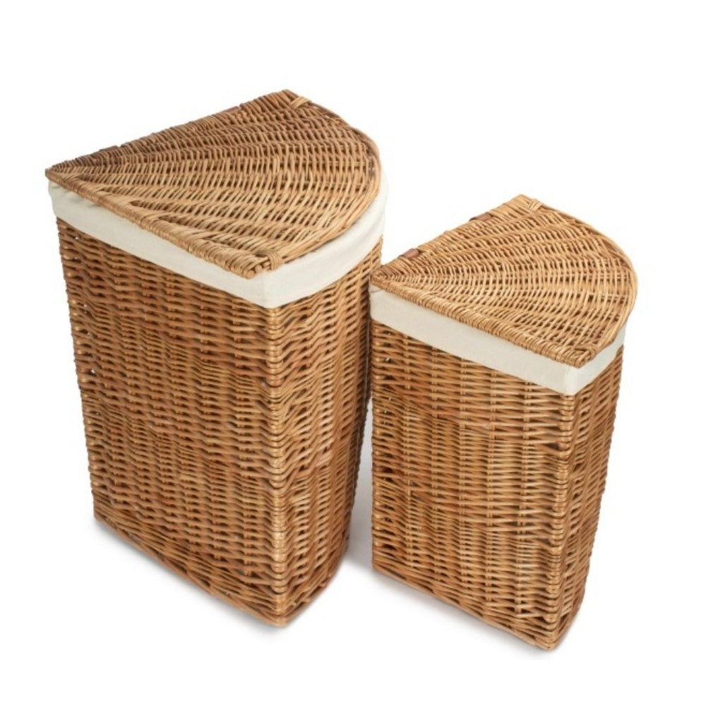 Light Steamed Corner White Cotton Lined Wicker Laundry Basket - Image 2