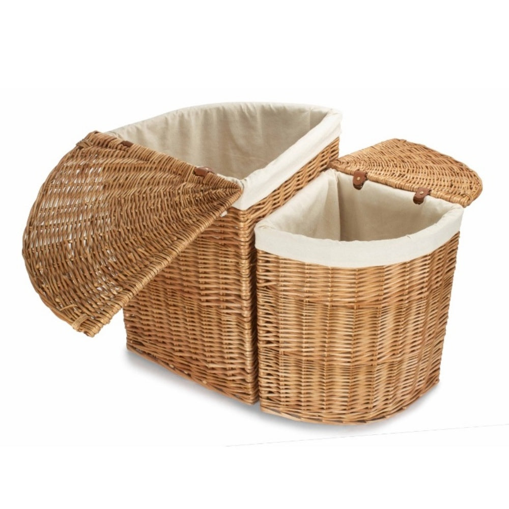 Light Steamed Corner White Cotton Lined Wicker Laundry Basket - Image 3