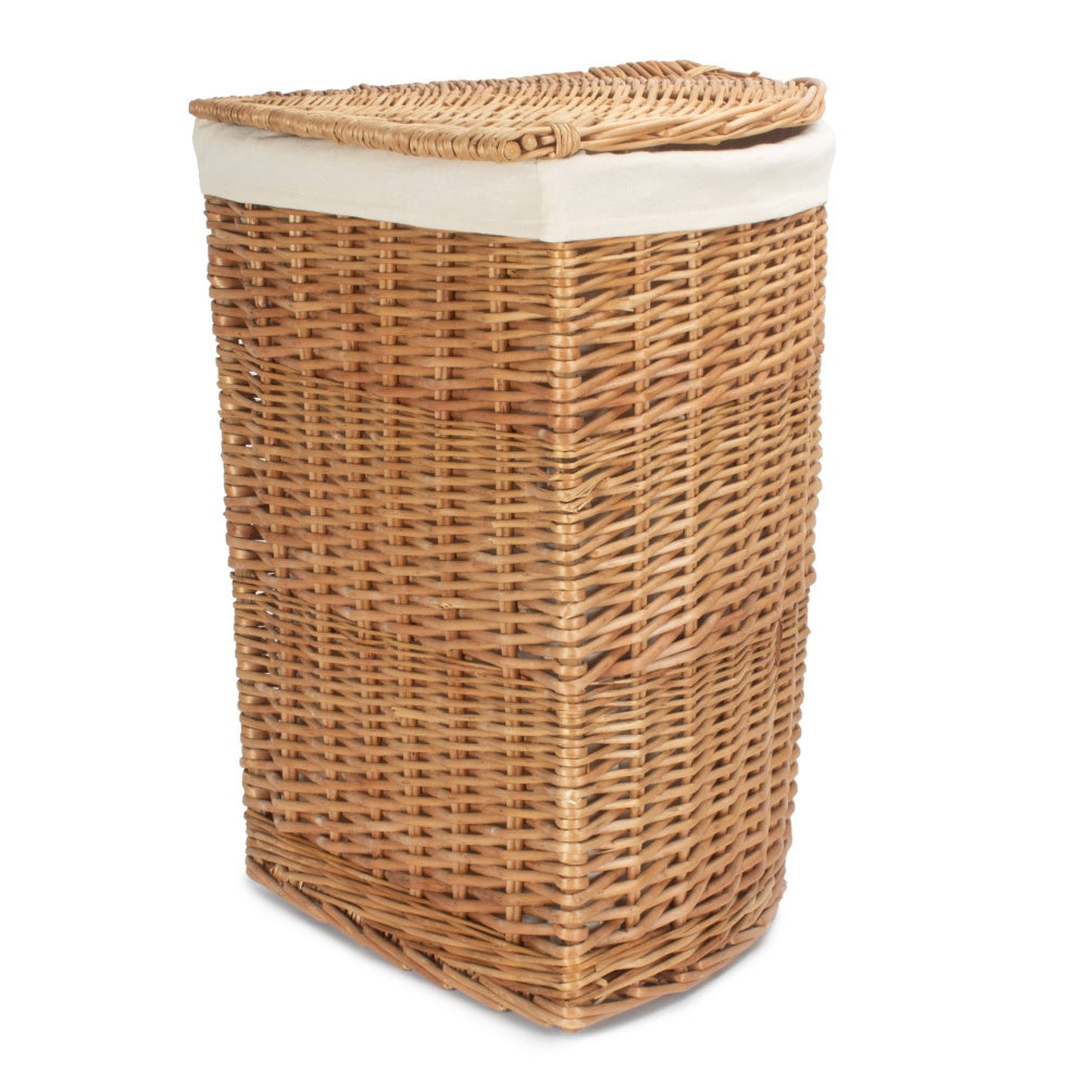 Light Steamed Corner White Cotton Lined Wicker Laundry Basket - Image 5