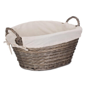 Small Wicker Laundry Wash Basket with White Lining