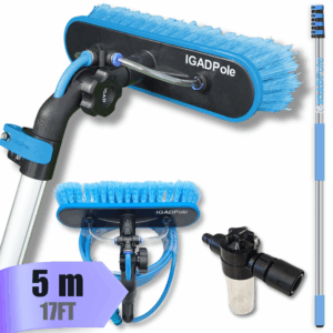 IGAD Pole 5m (17ft) Extension Pole Kit with Water-fed Brush and Hose, with 4-Stage Telescoping Pole 5-17ft Pole
