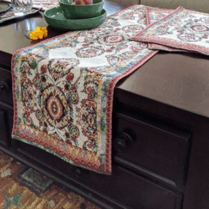 Tache Elegant Ivory Colorful Ornate Paisley Woven Tapestry Table Runner (18193)